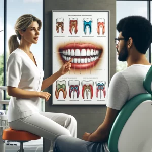 Dentist in Conyers explaining different types of dental veneers to a patient